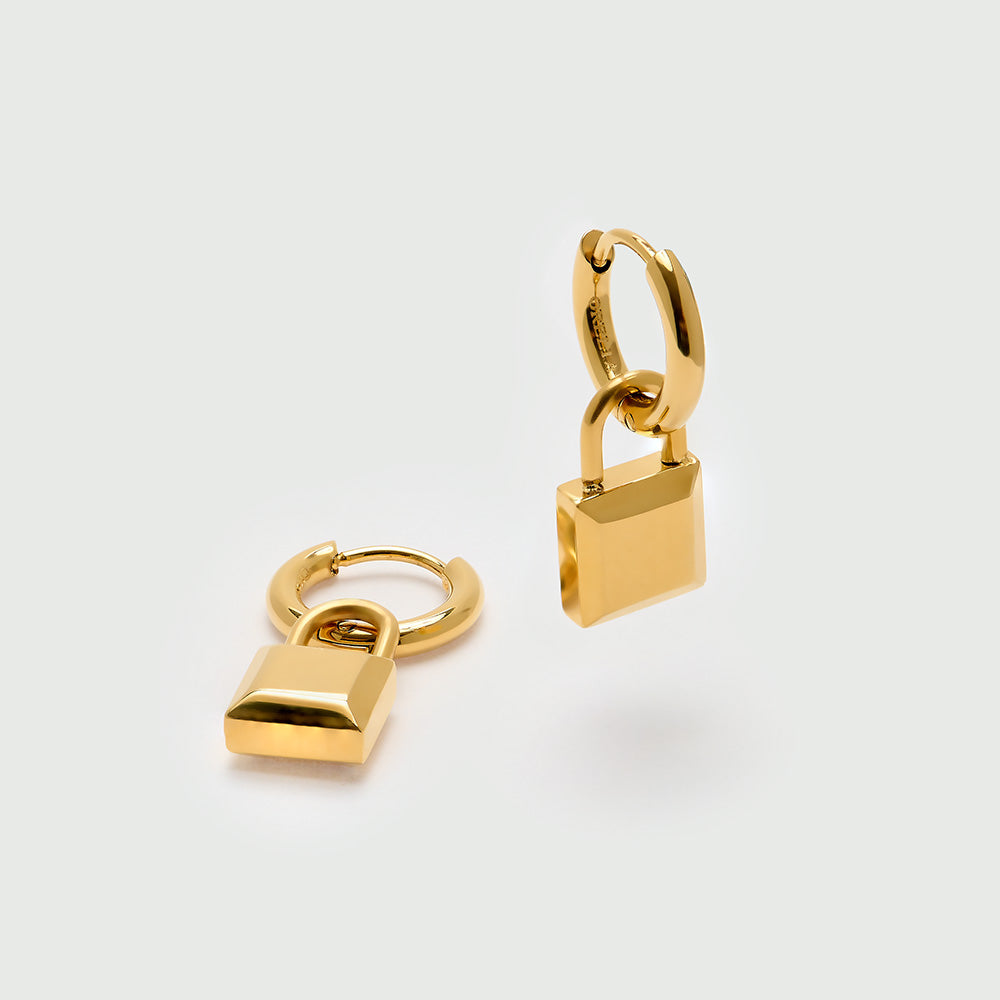 18k Gold Plated Padlock Earrings, Huggie Hoop Earring For Women Fashion  Locked Ear Accessories
